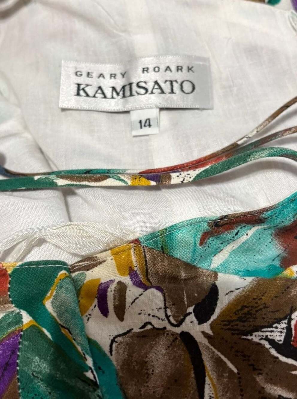 Vintage Geary Roark Kamisato Tropical Floral Print Cotton Maxi Dress Size 14 - Picture 5 of 9